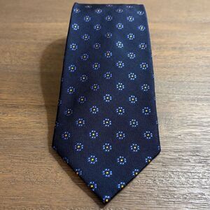 Lauren Ralph Lauren Silk Tie Navy Blue & Gold Floral Medallion Geometric Neat